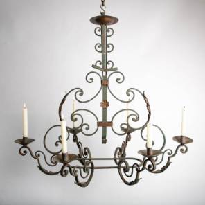 A late 19th/ Early 20th Century French Wrought Iron Chandelier